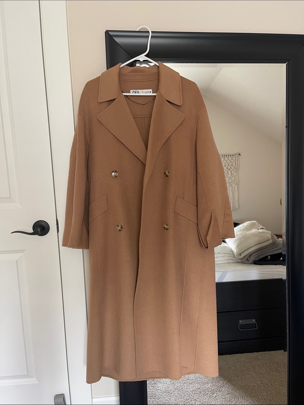 Zara oversized tan camel double breasted wool blend coat
